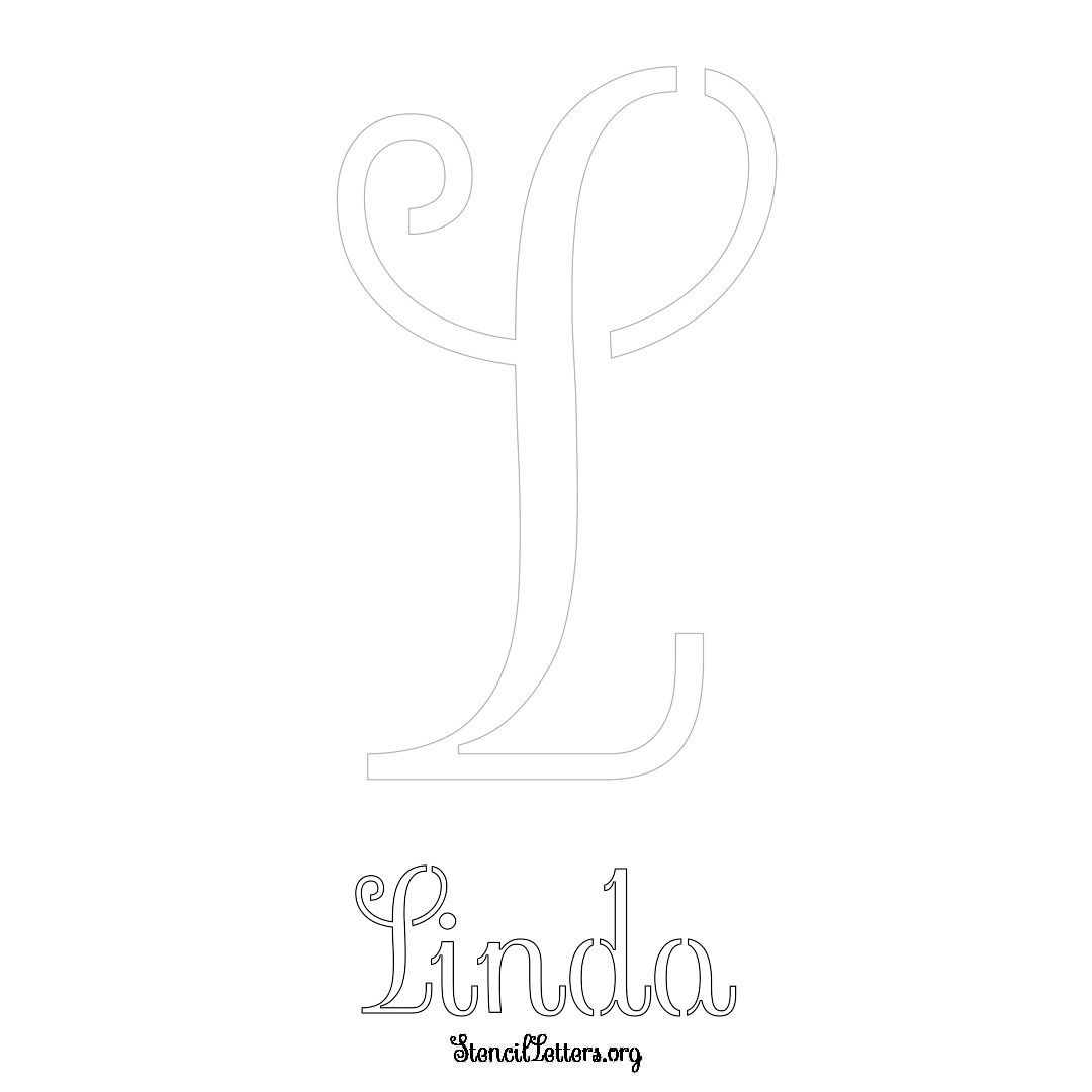 Linda printable name initial stencil in Ornamental Cursive Lettering