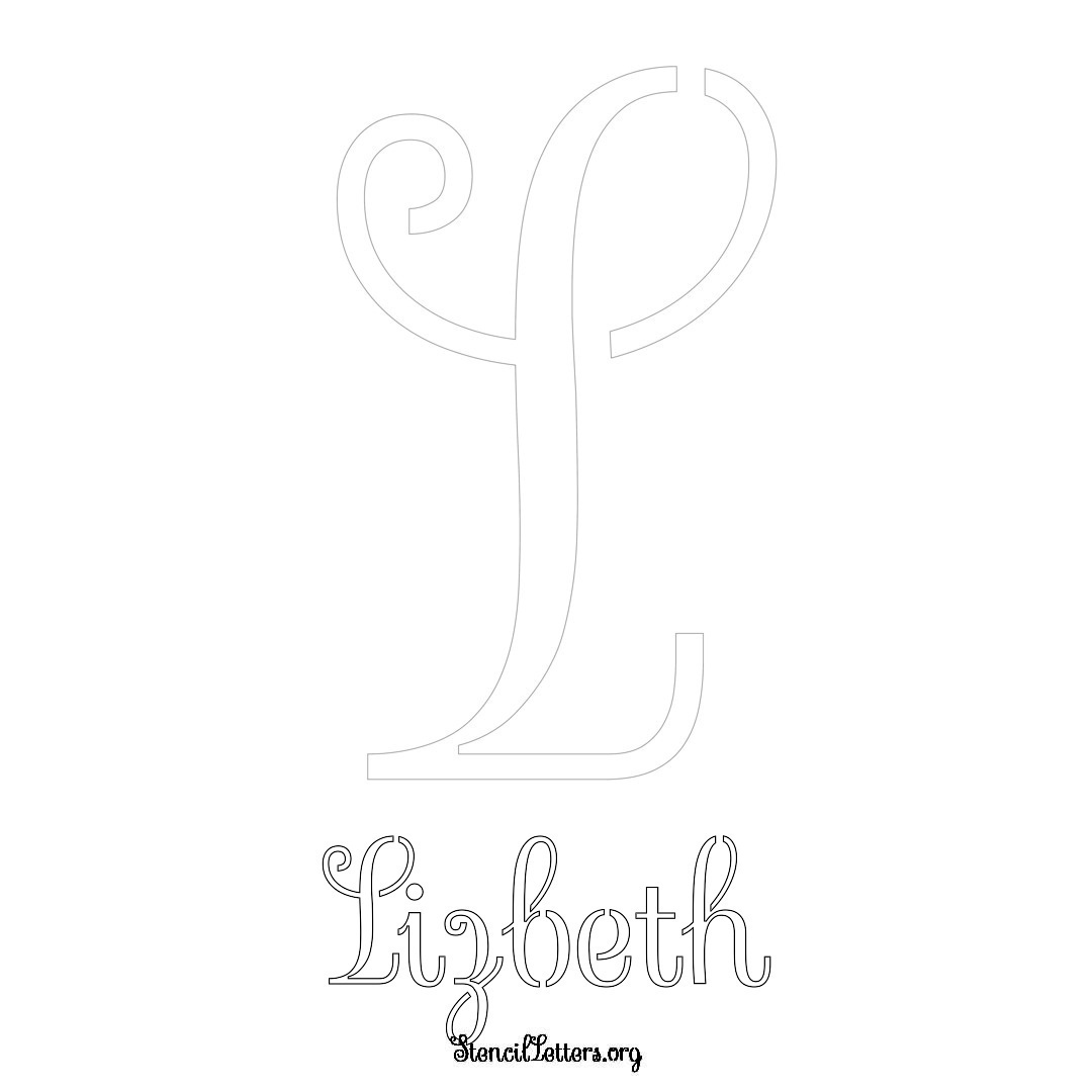 Lizbeth printable name initial stencil in Ornamental Cursive Lettering