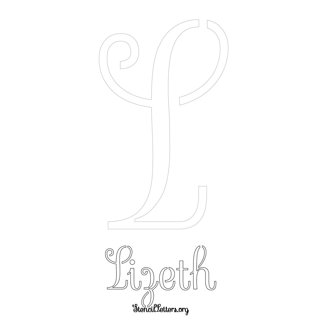 Lizeth printable name initial stencil in Ornamental Cursive Lettering