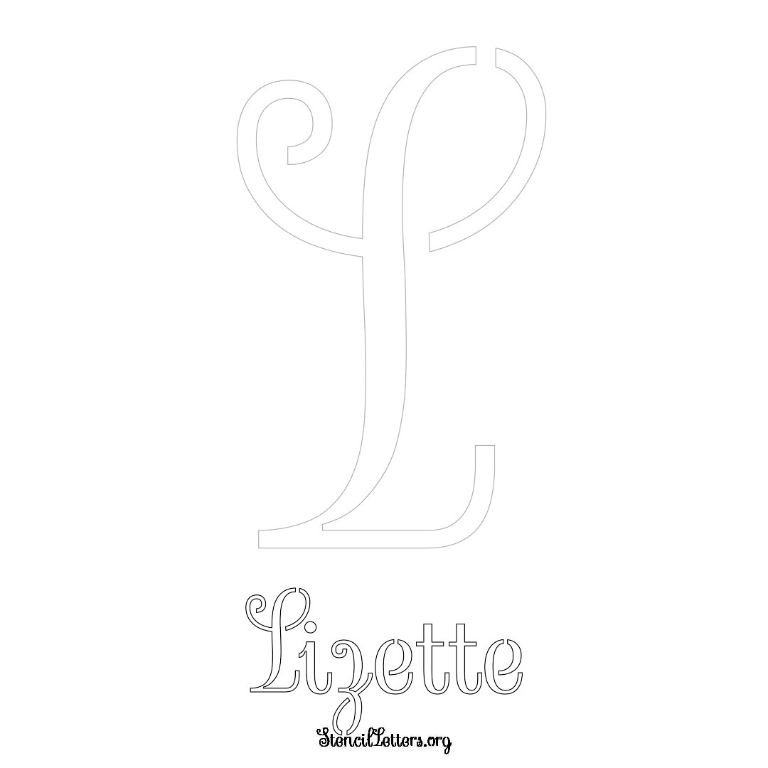 Lizette printable name initial stencil in Ornamental Cursive Lettering