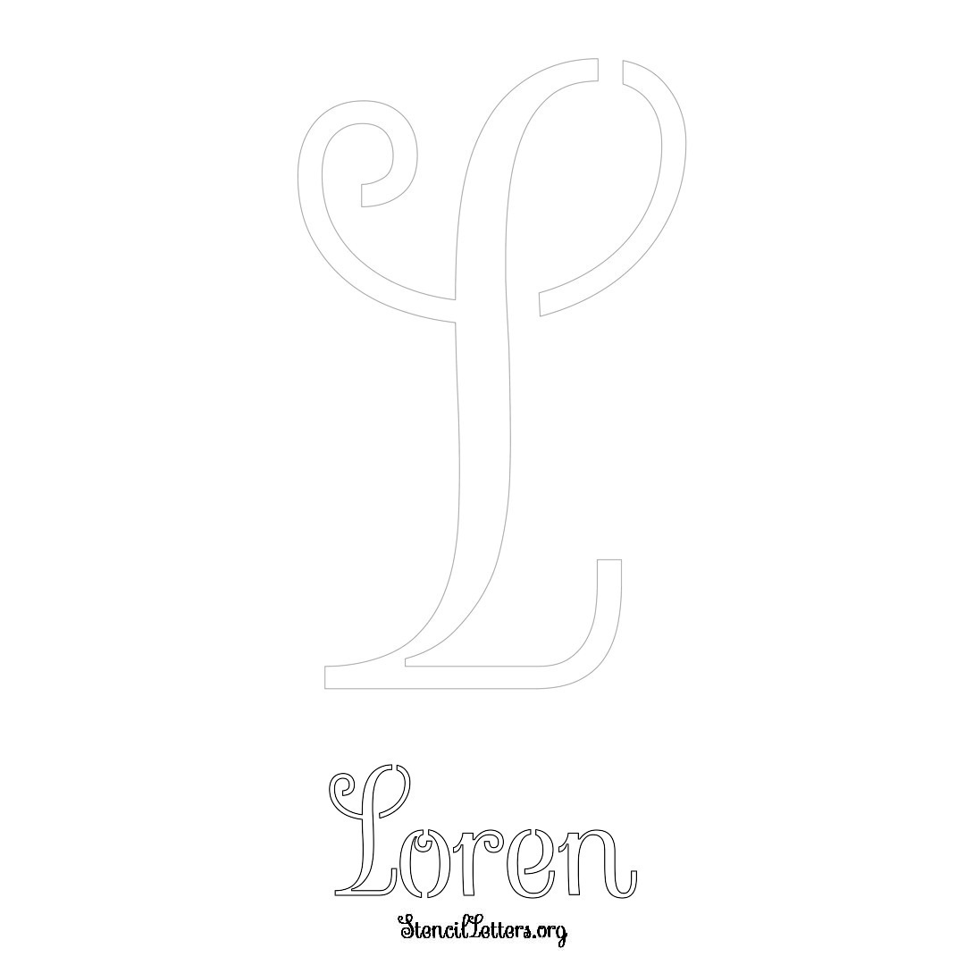 Loren printable name initial stencil in Ornamental Cursive Lettering