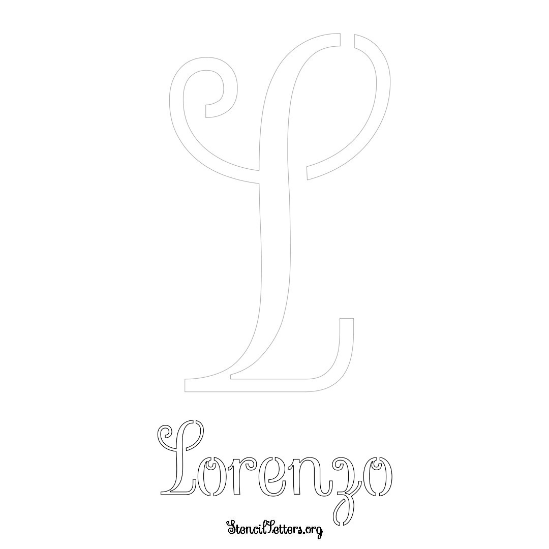 Lorenzo printable name initial stencil in Ornamental Cursive Lettering