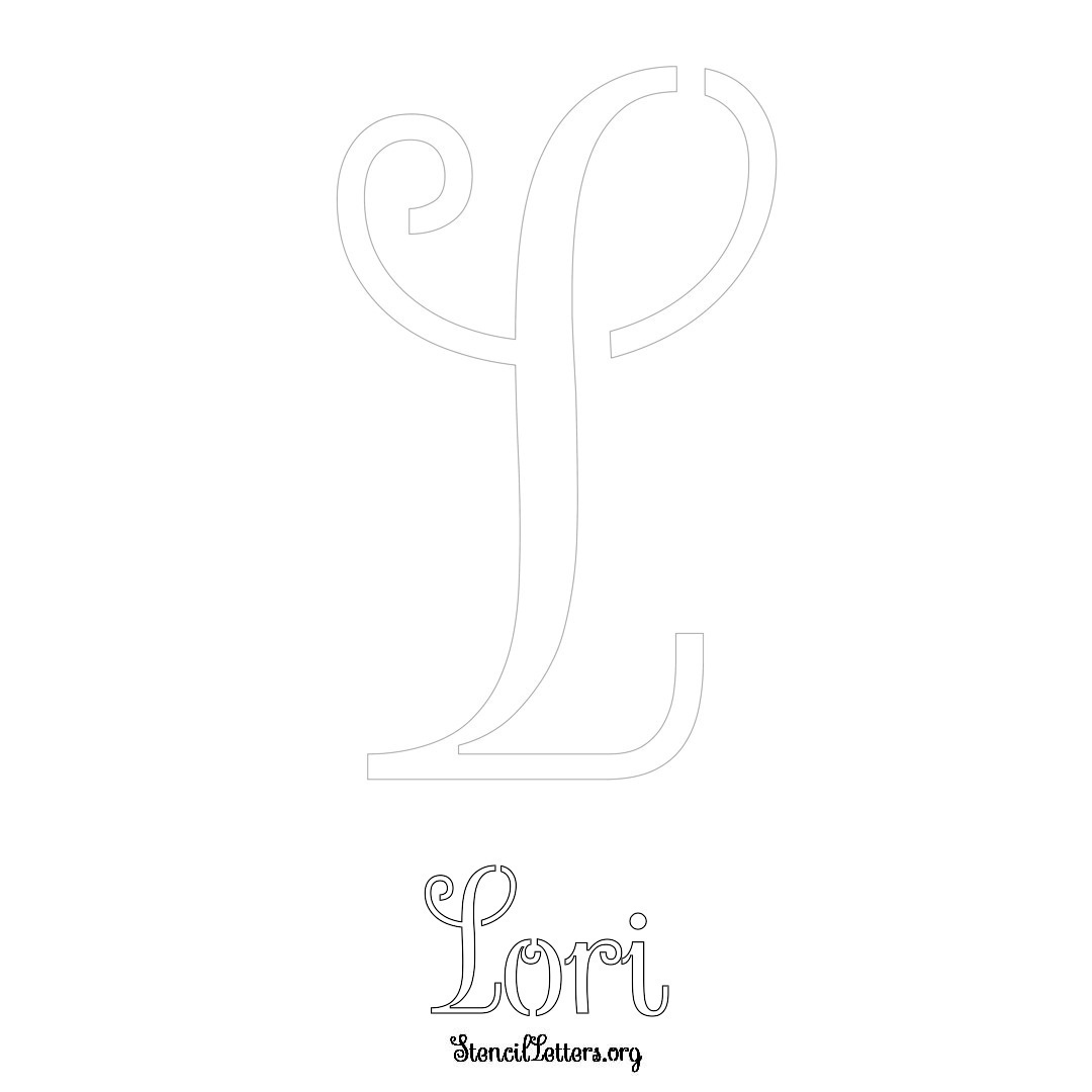 Lori printable name initial stencil in Ornamental Cursive Lettering