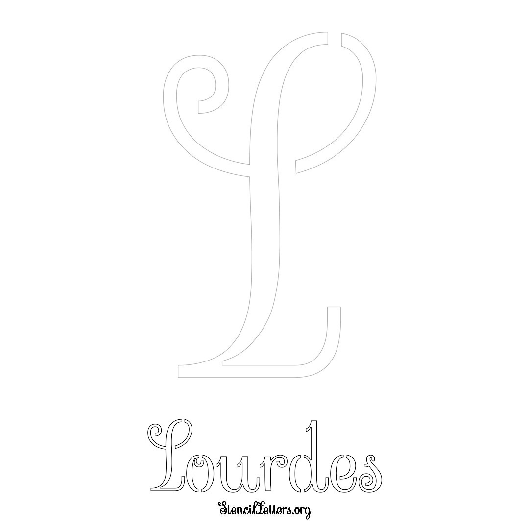 Lourdes printable name initial stencil in Ornamental Cursive Lettering