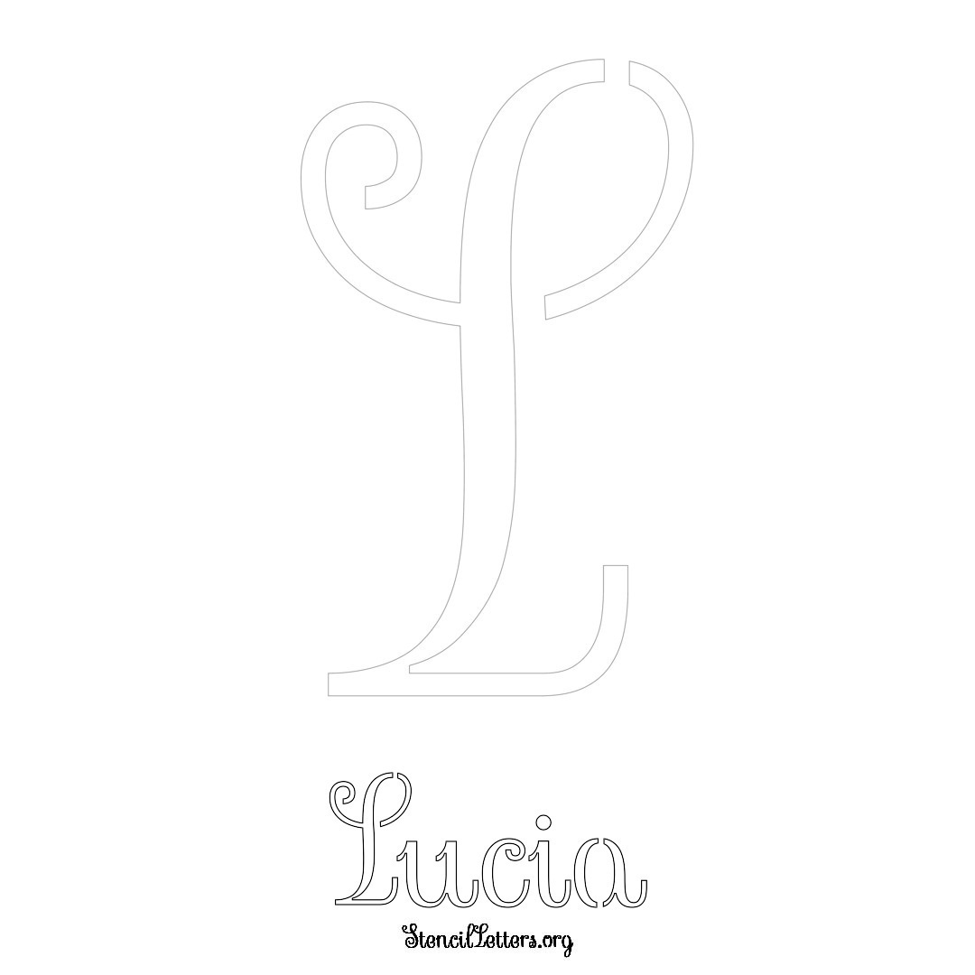 Lucia printable name initial stencil in Ornamental Cursive Lettering