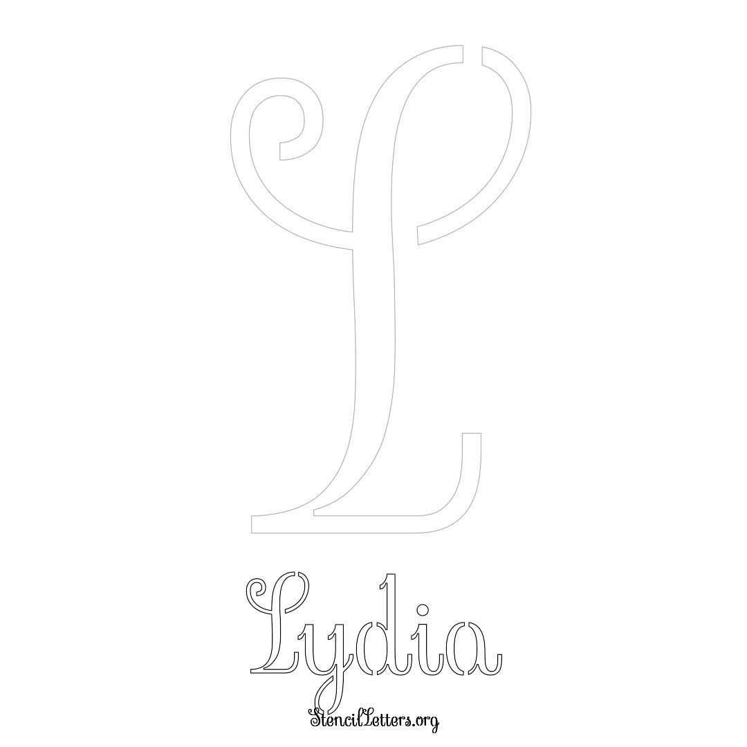 Lydia printable name initial stencil in Ornamental Cursive Lettering