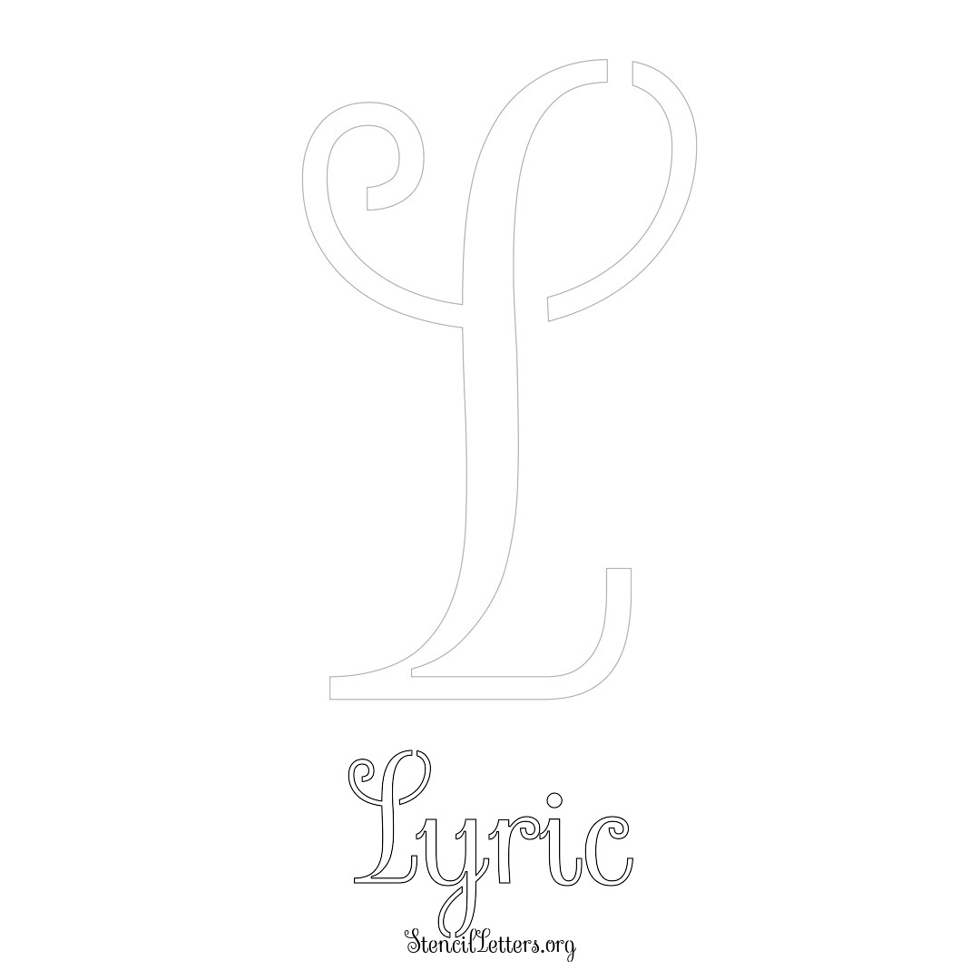 Lyric printable name initial stencil in Ornamental Cursive Lettering