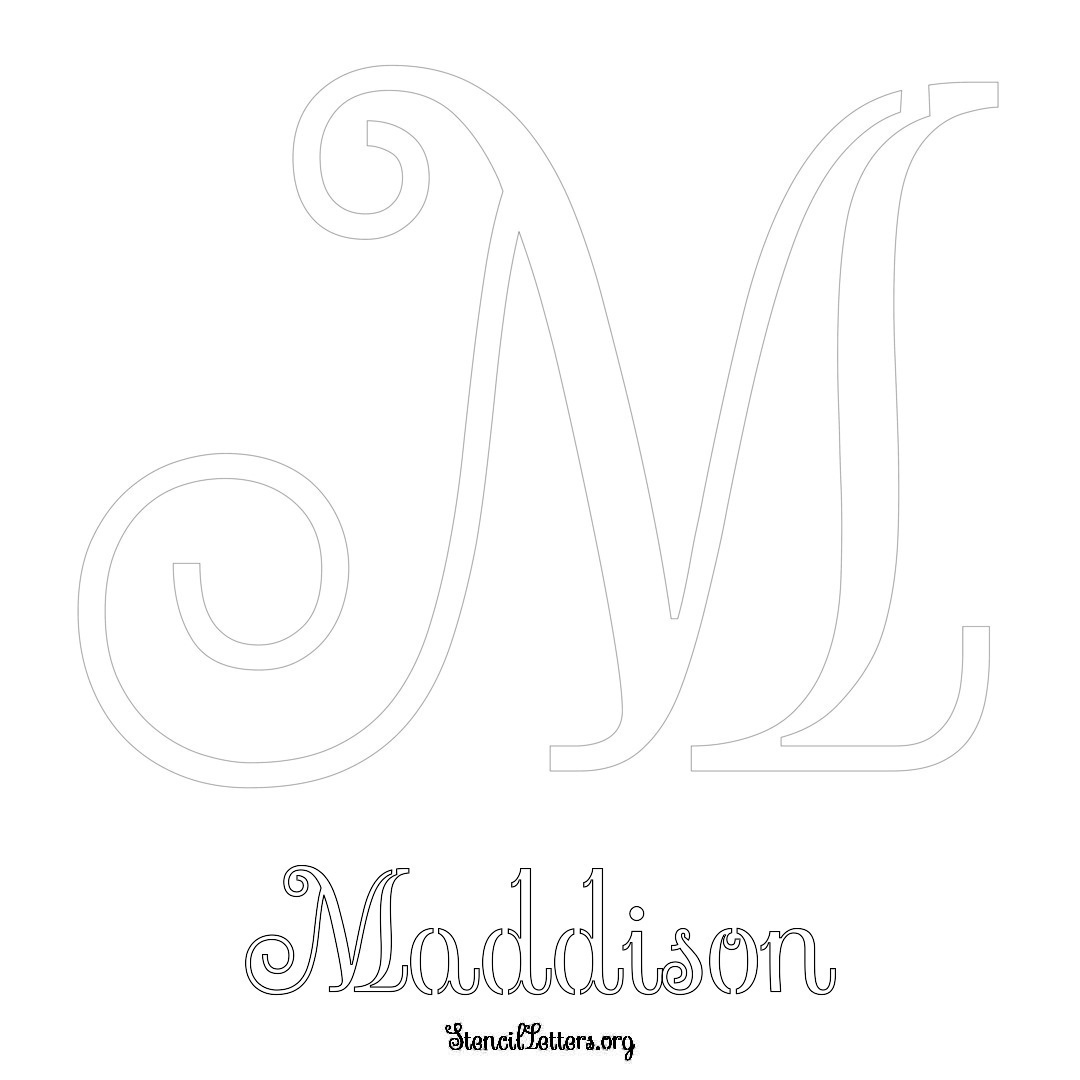 Maddison printable name initial stencil in Ornamental Cursive Lettering