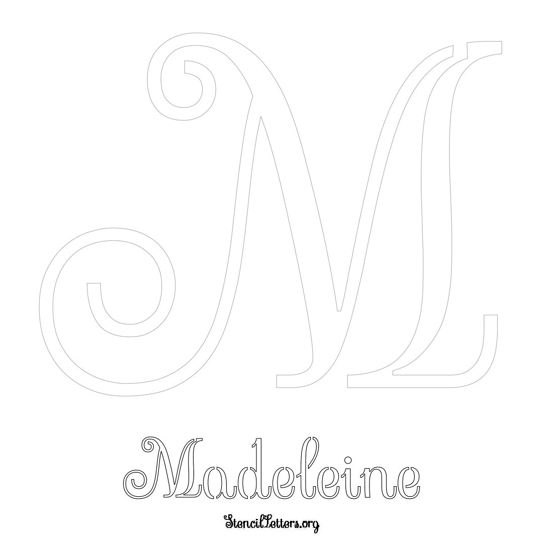 Madeleine printable name initial stencil in Ornamental Cursive Lettering