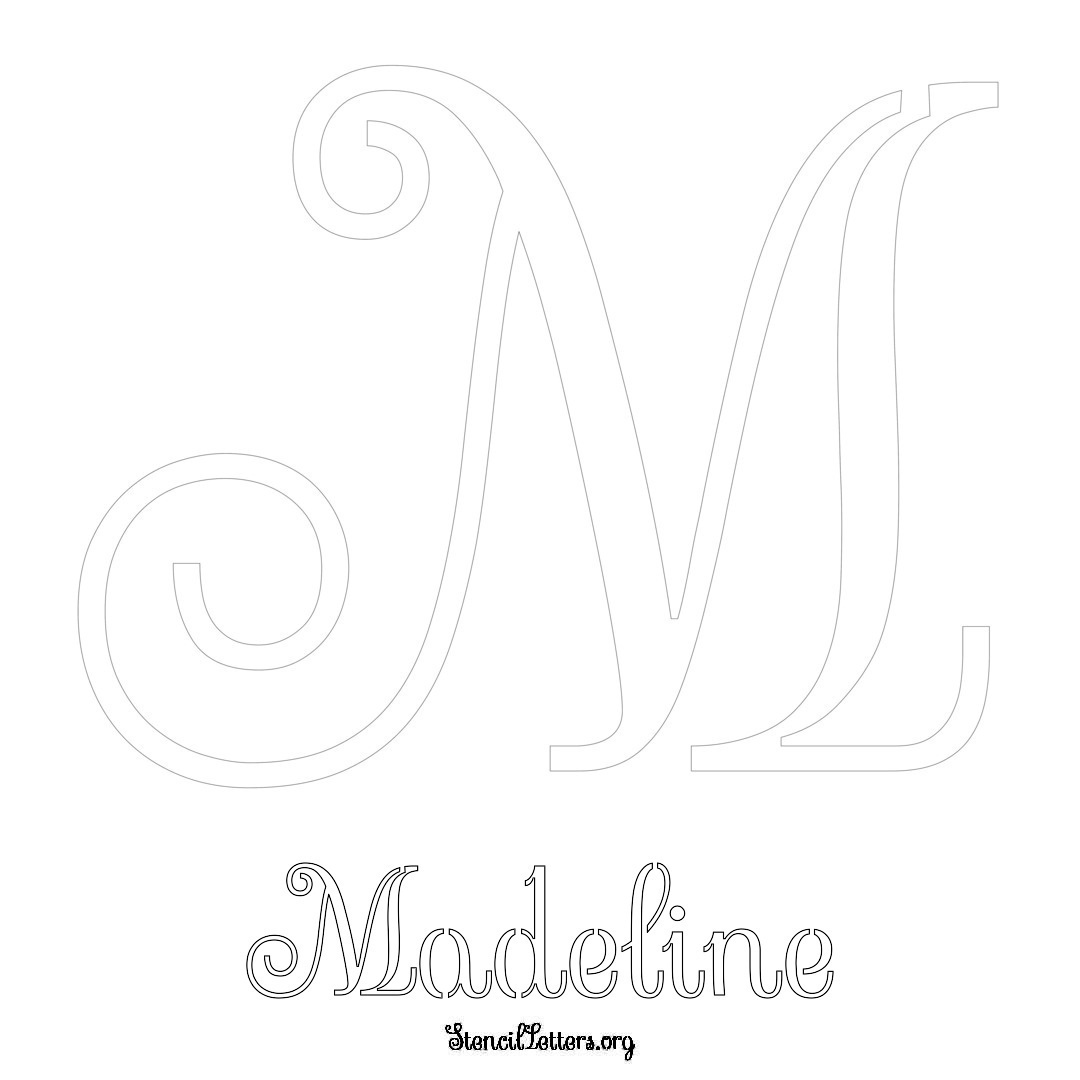 Madeline printable name initial stencil in Ornamental Cursive Lettering