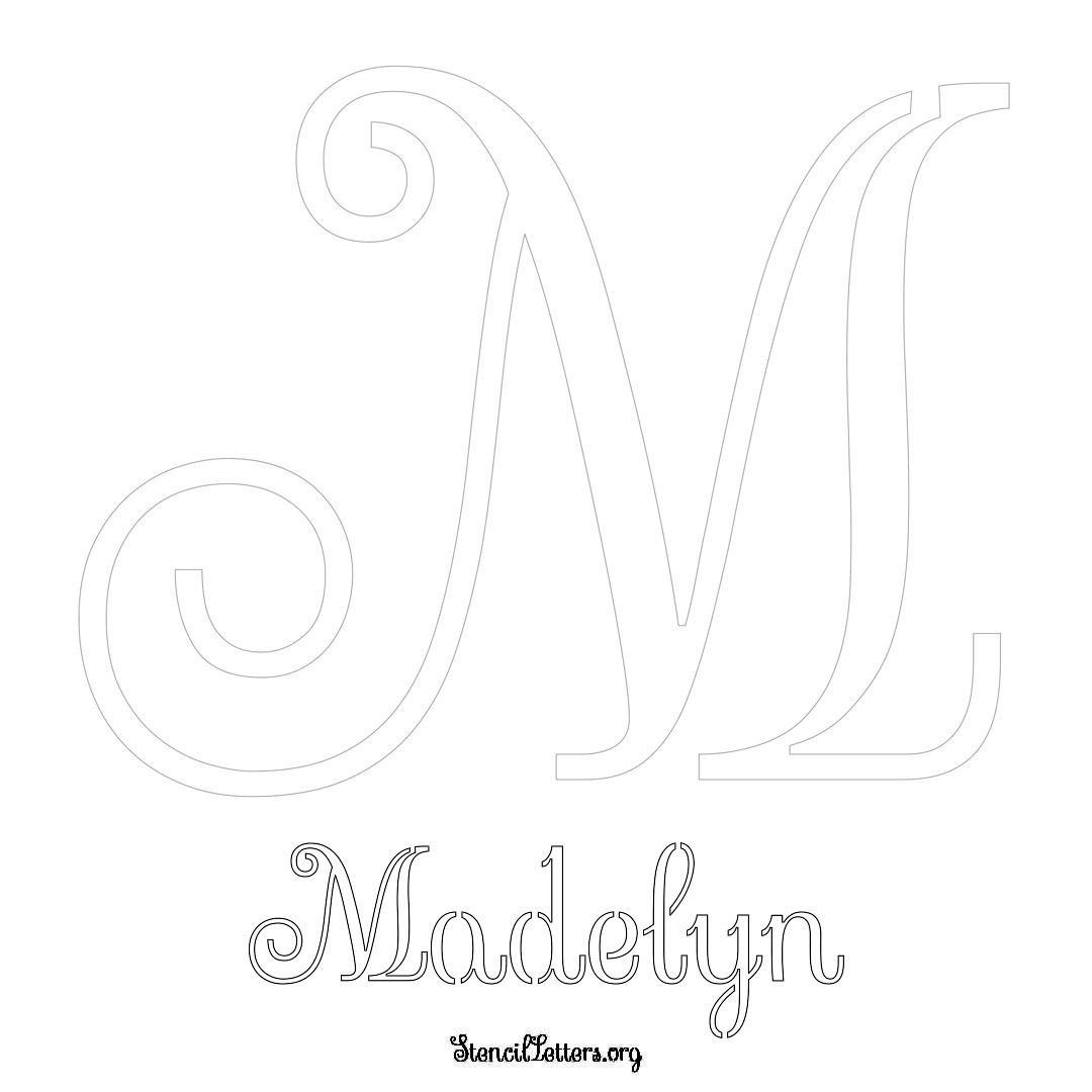 Madelyn printable name initial stencil in Ornamental Cursive Lettering