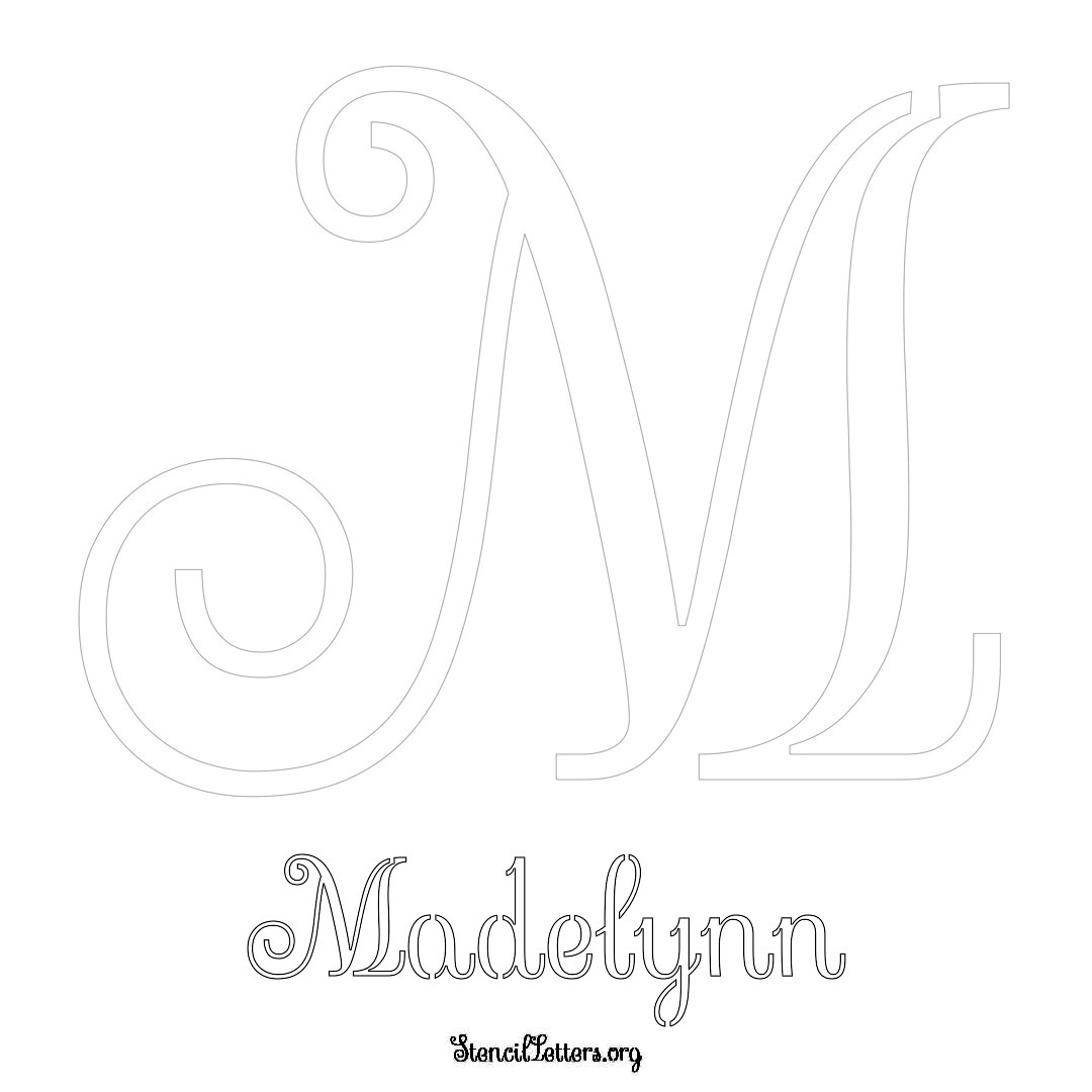 Madelynn printable name initial stencil in Ornamental Cursive Lettering