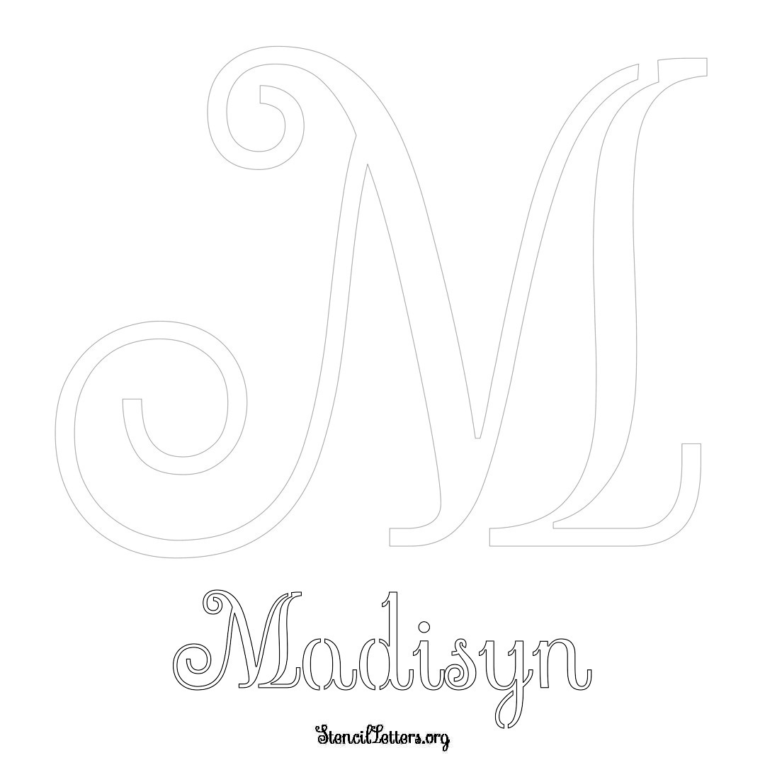 Madisyn printable name initial stencil in Ornamental Cursive Lettering