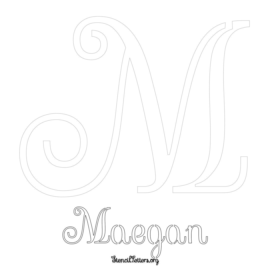Maegan printable name initial stencil in Ornamental Cursive Lettering