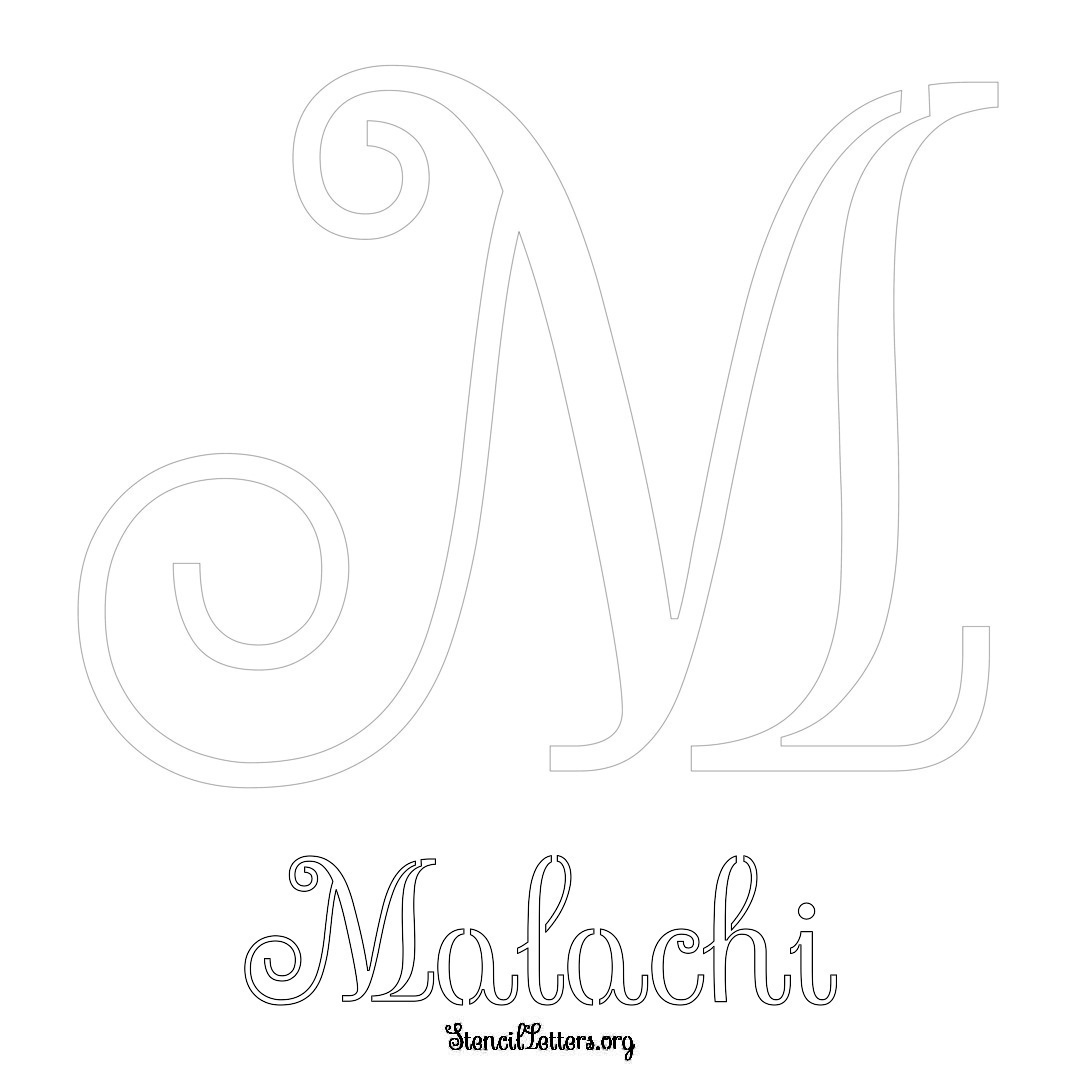 Malachi printable name initial stencil in Ornamental Cursive Lettering