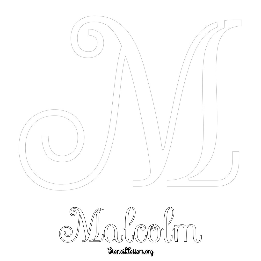 Malcolm printable name initial stencil in Ornamental Cursive Lettering