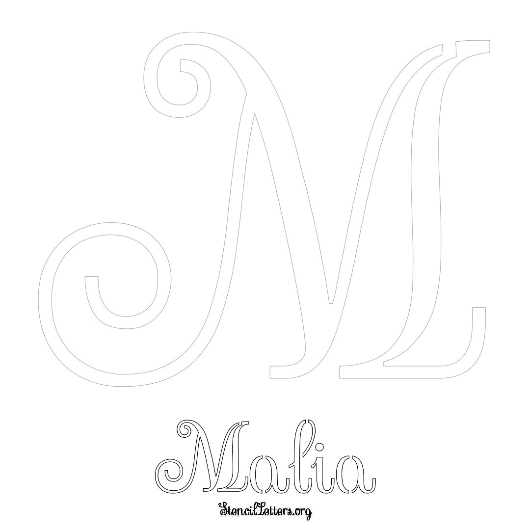 Malia printable name initial stencil in Ornamental Cursive Lettering