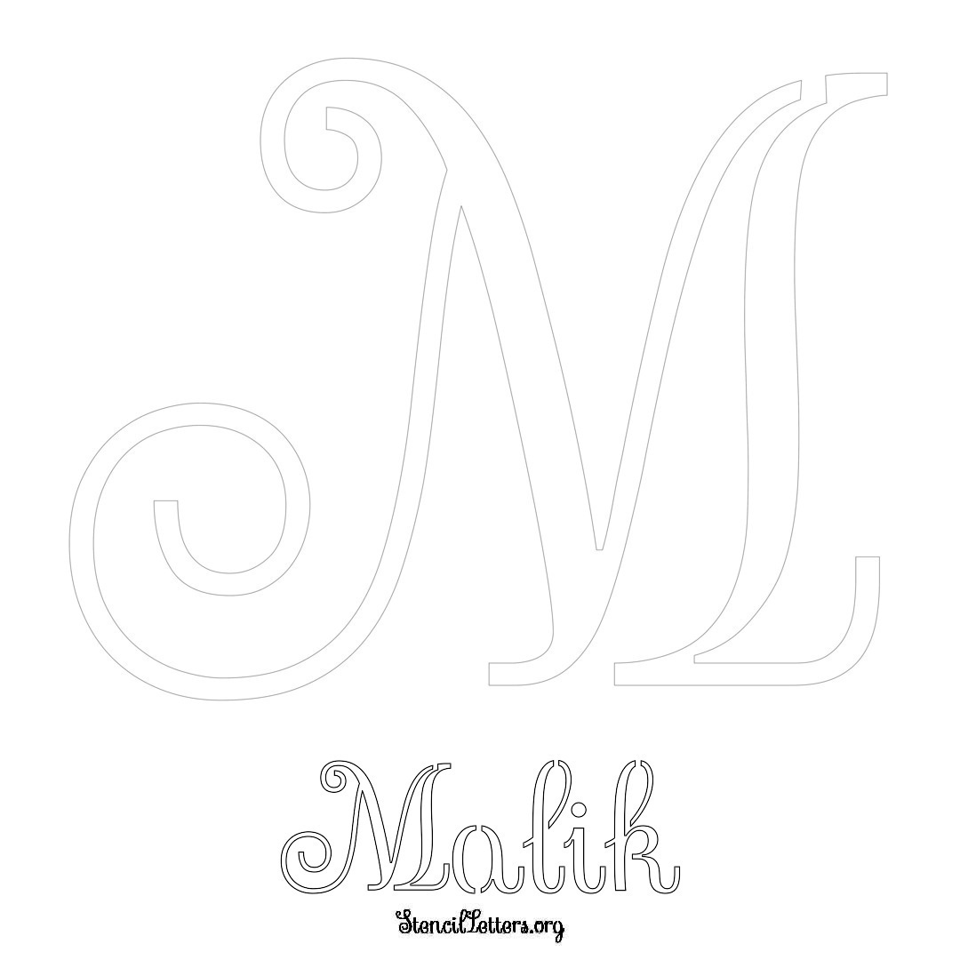 Malik printable name initial stencil in Ornamental Cursive Lettering