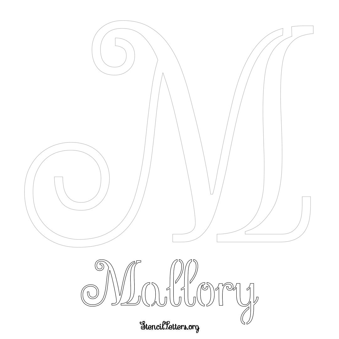 Mallory printable name initial stencil in Ornamental Cursive Lettering