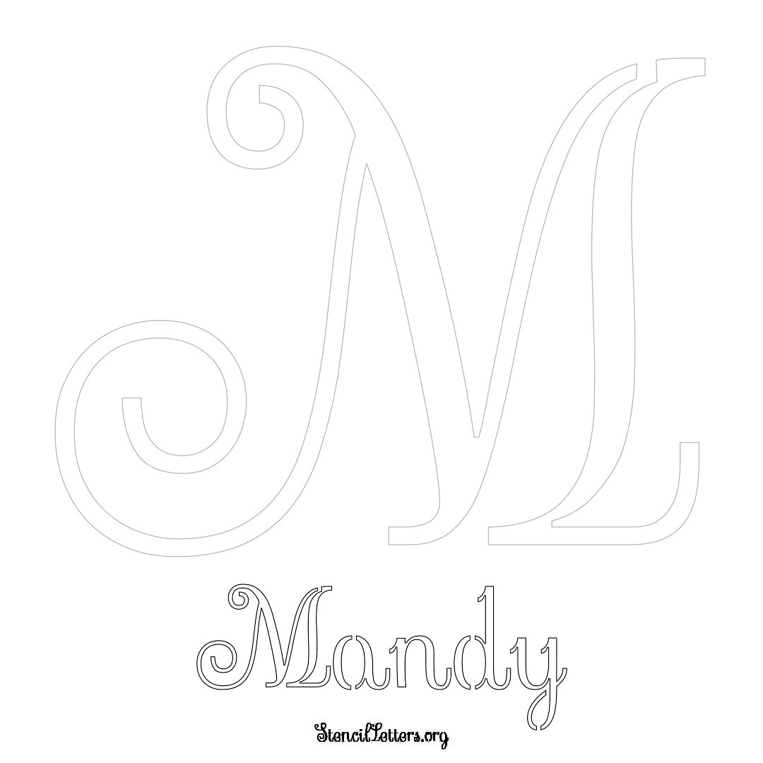 Mandy printable name initial stencil in Ornamental Cursive Lettering