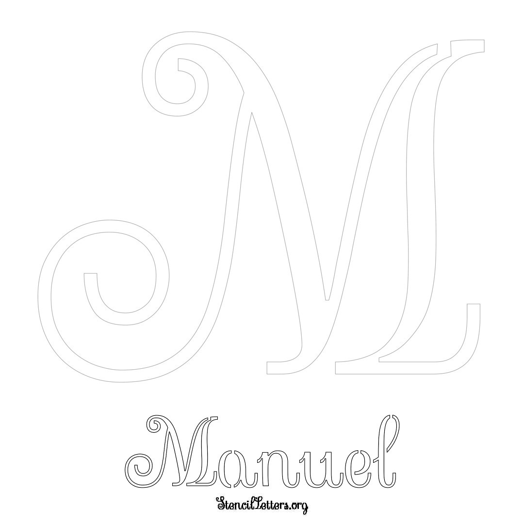 Manuel printable name initial stencil in Ornamental Cursive Lettering