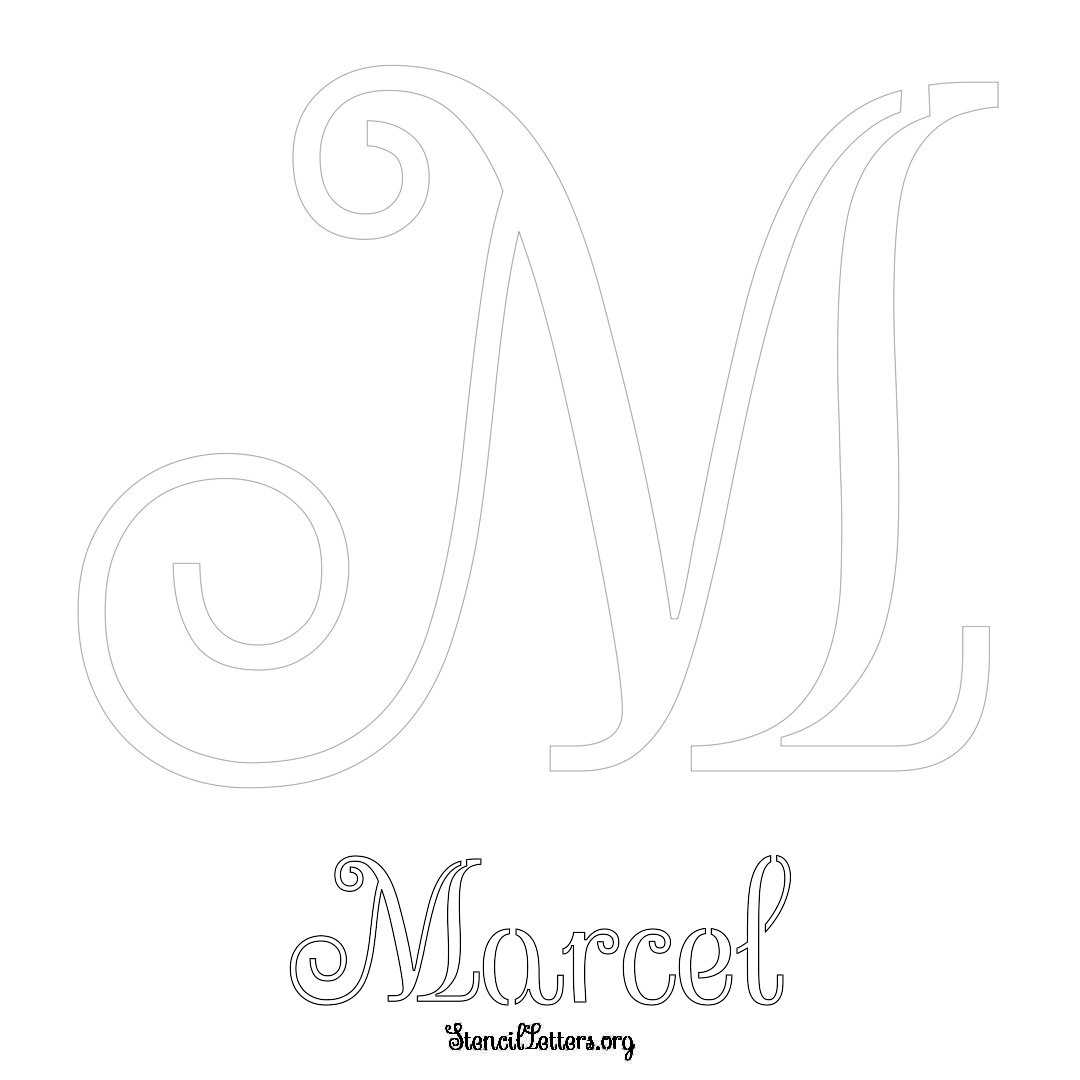 Marcel printable name initial stencil in Ornamental Cursive Lettering