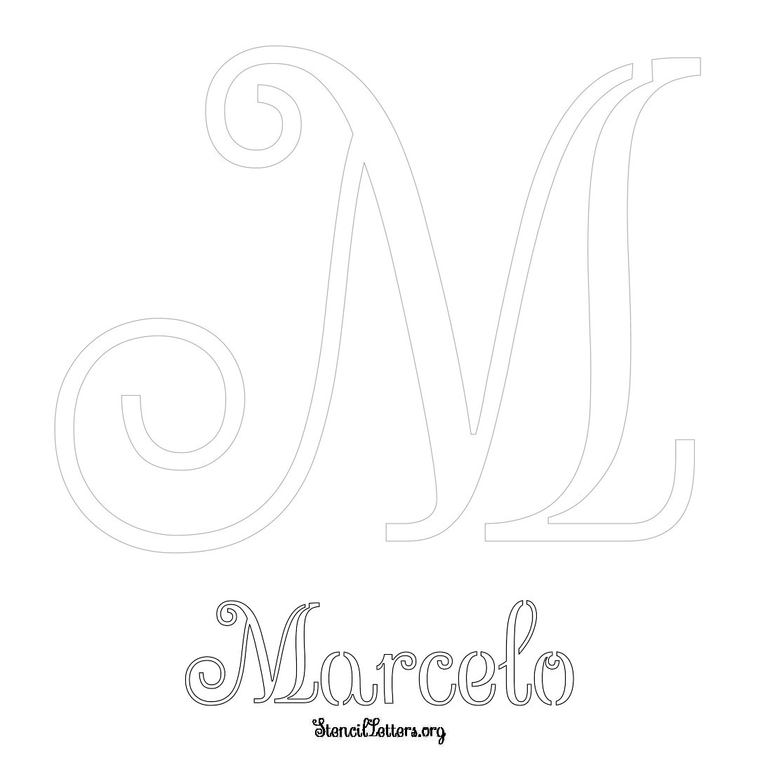 Marcelo printable name initial stencil in Ornamental Cursive Lettering