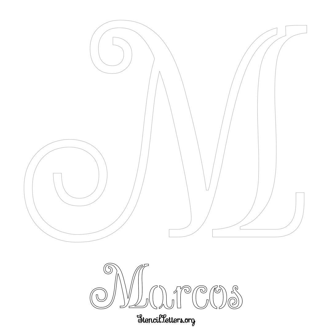 Marcos printable name initial stencil in Ornamental Cursive Lettering