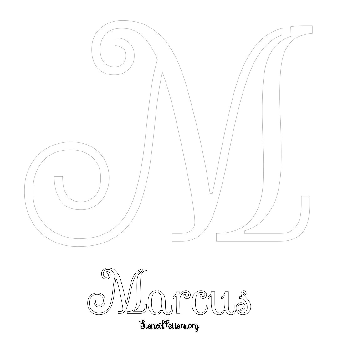 Marcus printable name initial stencil in Ornamental Cursive Lettering