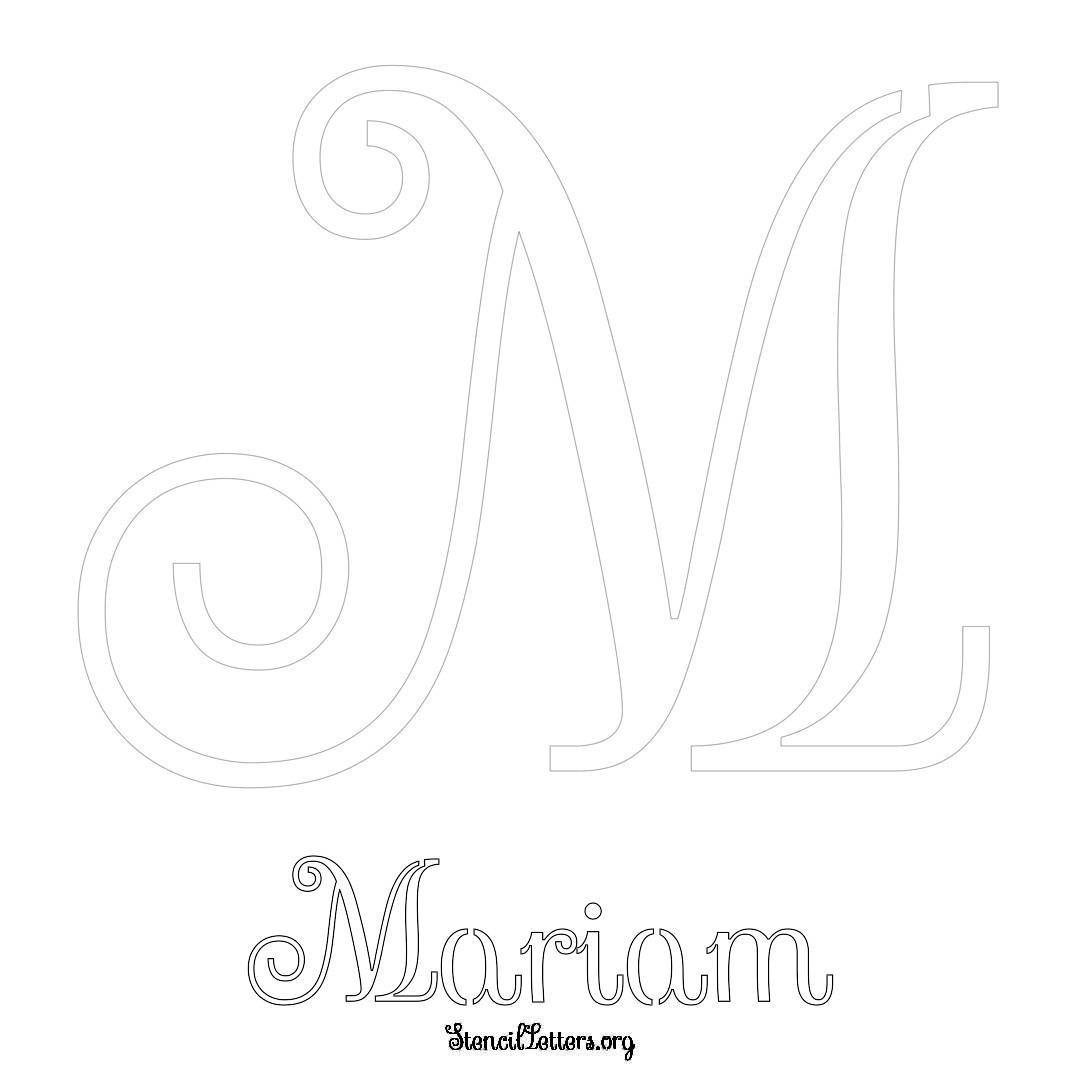 Mariam printable name initial stencil in Ornamental Cursive Lettering