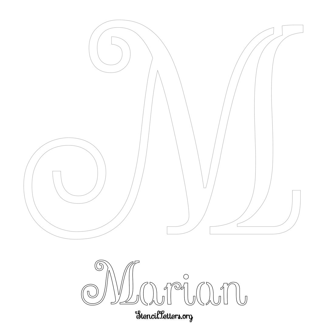 Marian printable name initial stencil in Ornamental Cursive Lettering