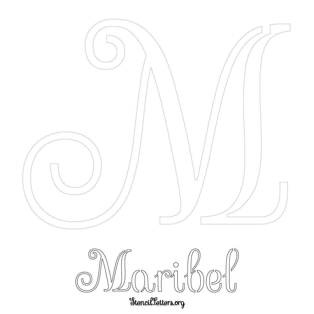 Maribel printable name initial stencil in Ornamental Cursive Lettering