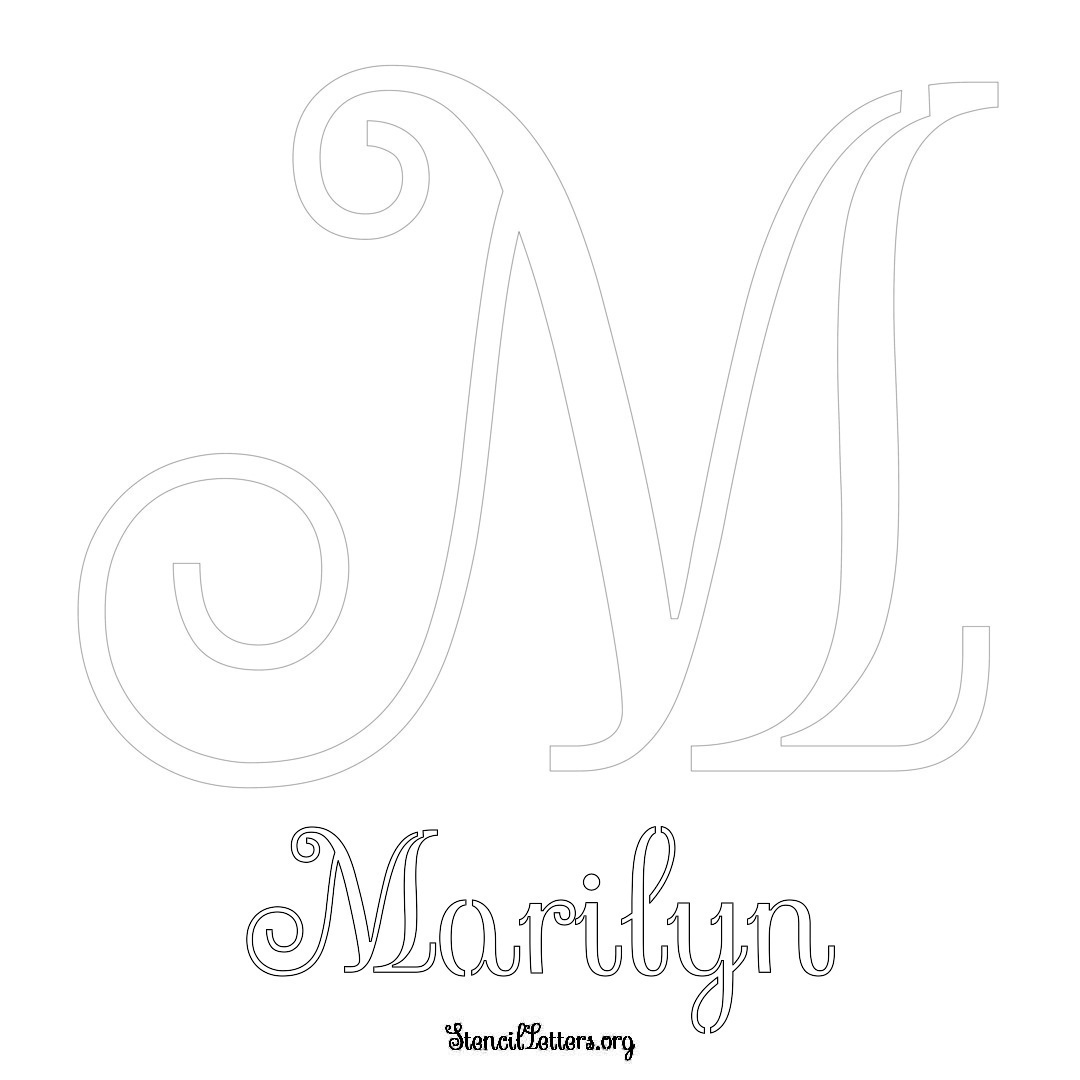 Marilyn printable name initial stencil in Ornamental Cursive Lettering