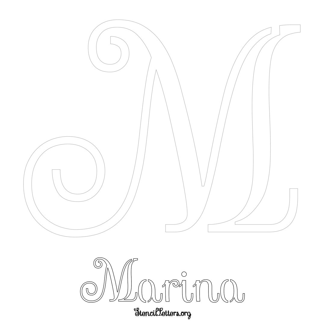 Marina printable name initial stencil in Ornamental Cursive Lettering