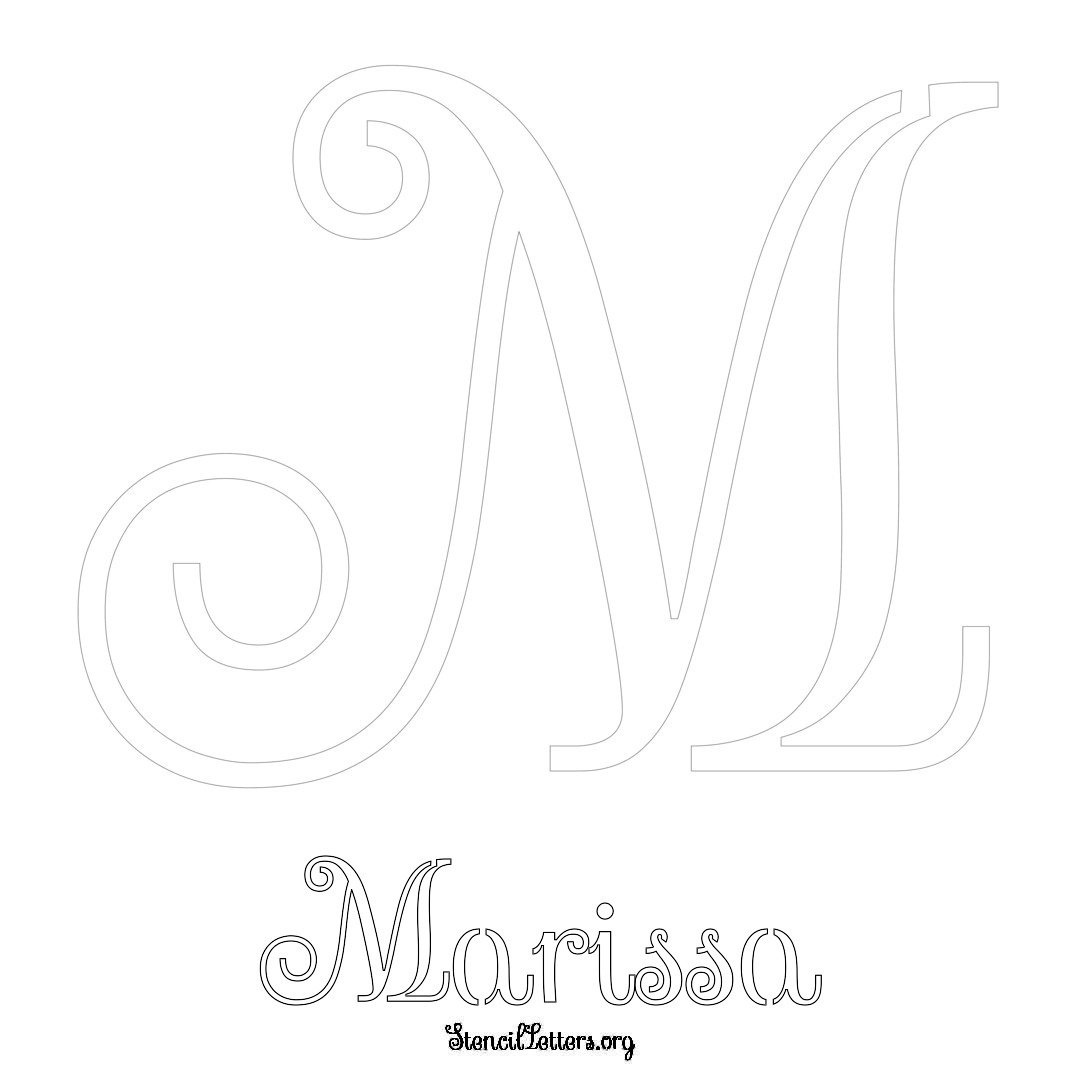 Marissa printable name initial stencil in Ornamental Cursive Lettering