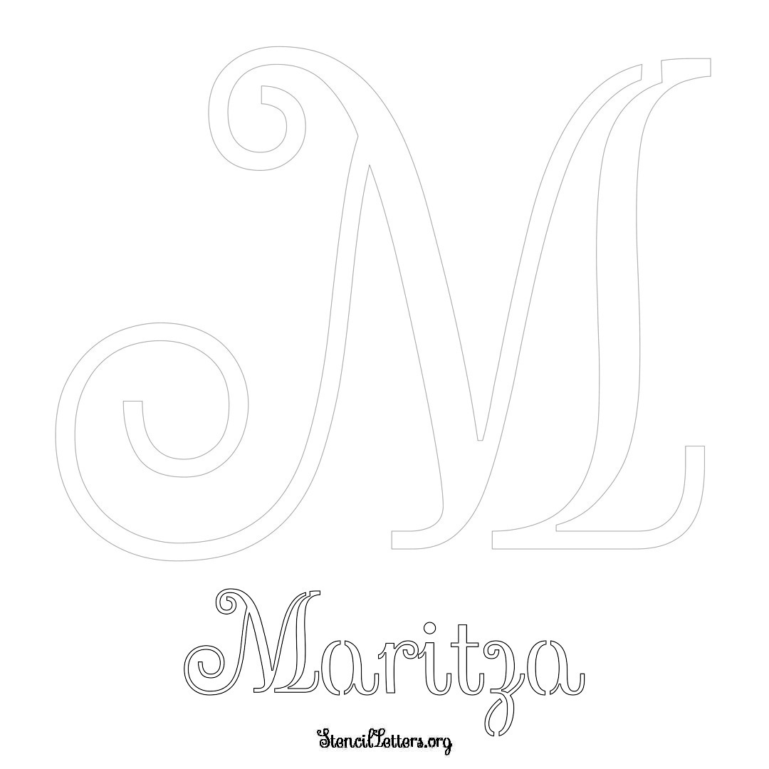 Maritza printable name initial stencil in Ornamental Cursive Lettering