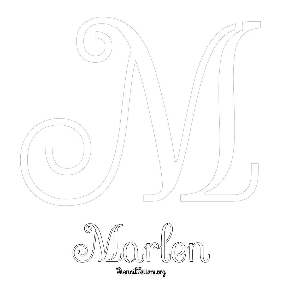 Marlen printable name initial stencil in Ornamental Cursive Lettering