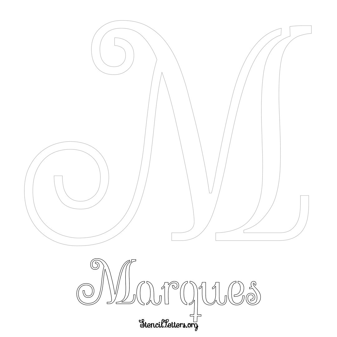 Marques printable name initial stencil in Ornamental Cursive Lettering