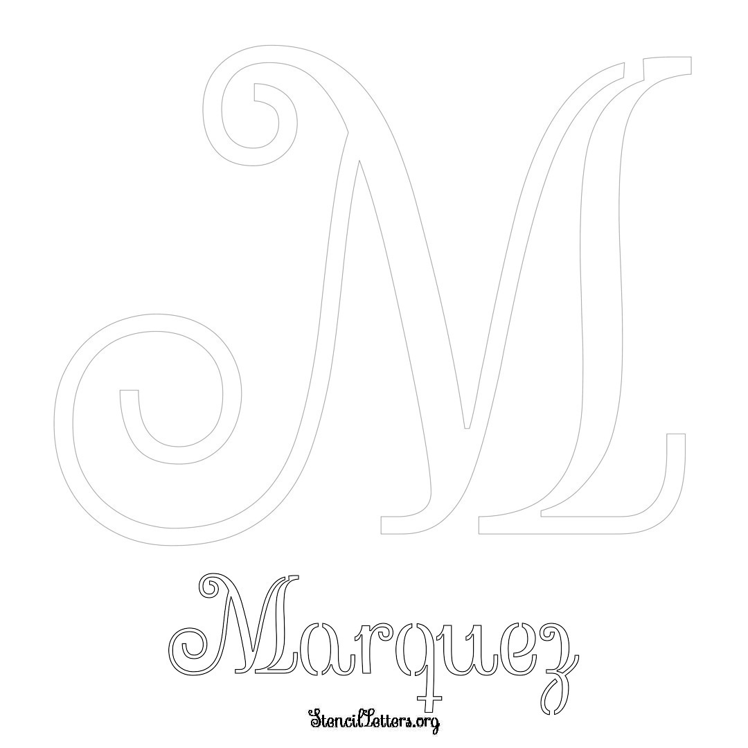 Marquez printable name initial stencil in Ornamental Cursive Lettering