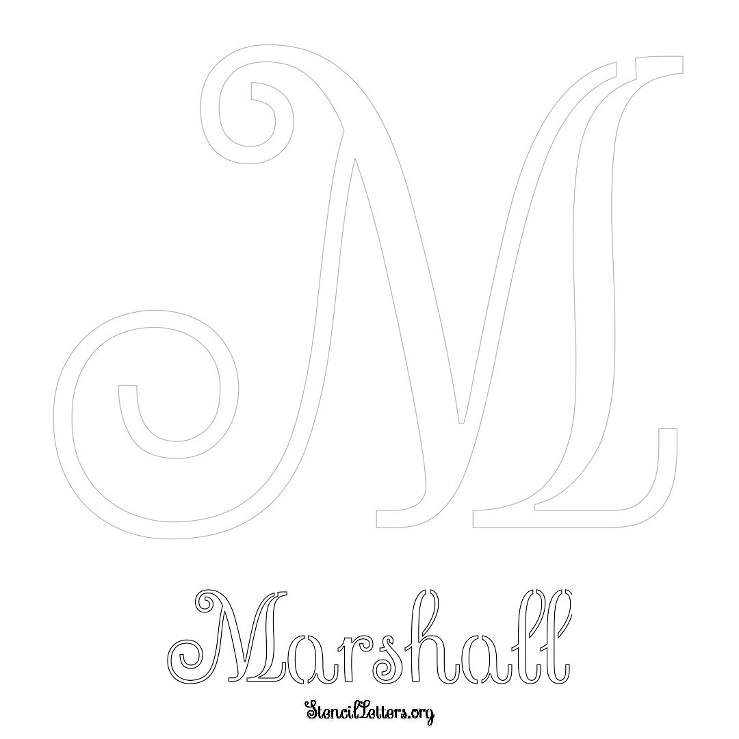 Marshall printable name initial stencil in Ornamental Cursive Lettering