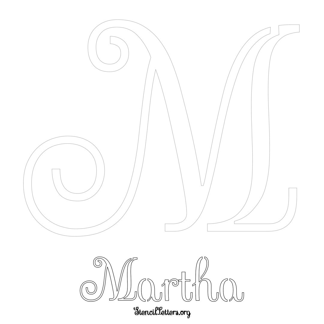 Martha printable name initial stencil in Ornamental Cursive Lettering