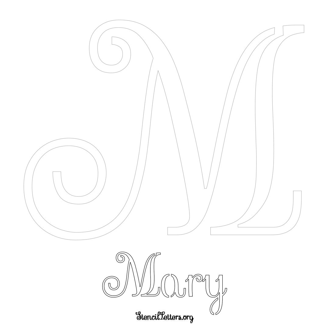 Mary printable name initial stencil in Ornamental Cursive Lettering