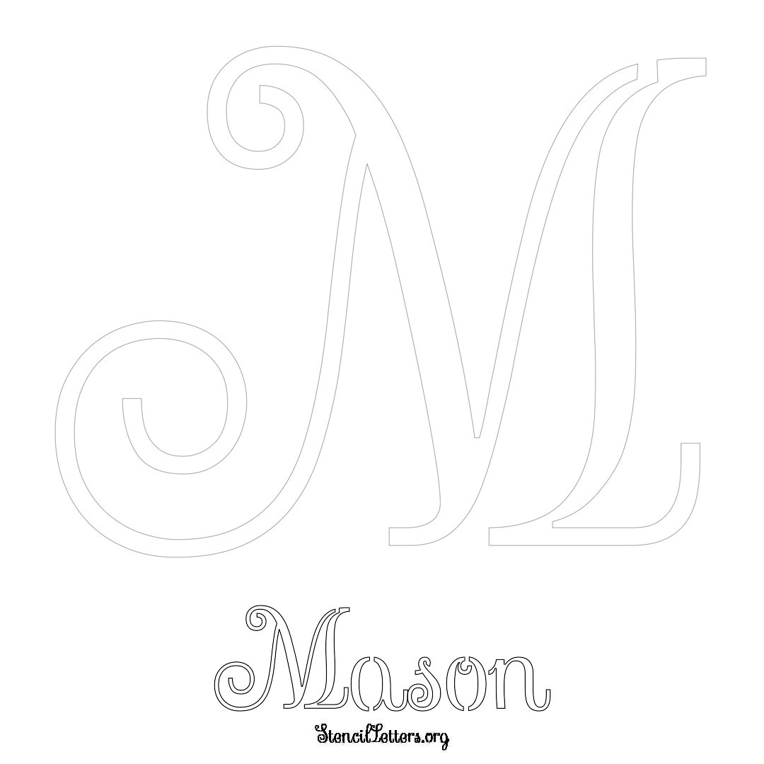 Mason printable name initial stencil in Ornamental Cursive Lettering