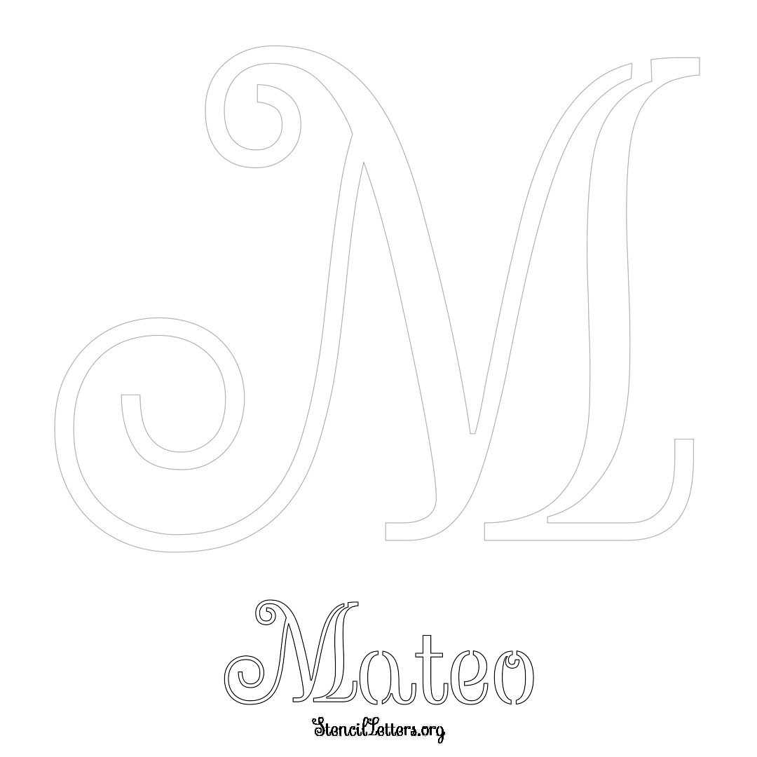 Mateo printable name initial stencil in Ornamental Cursive Lettering