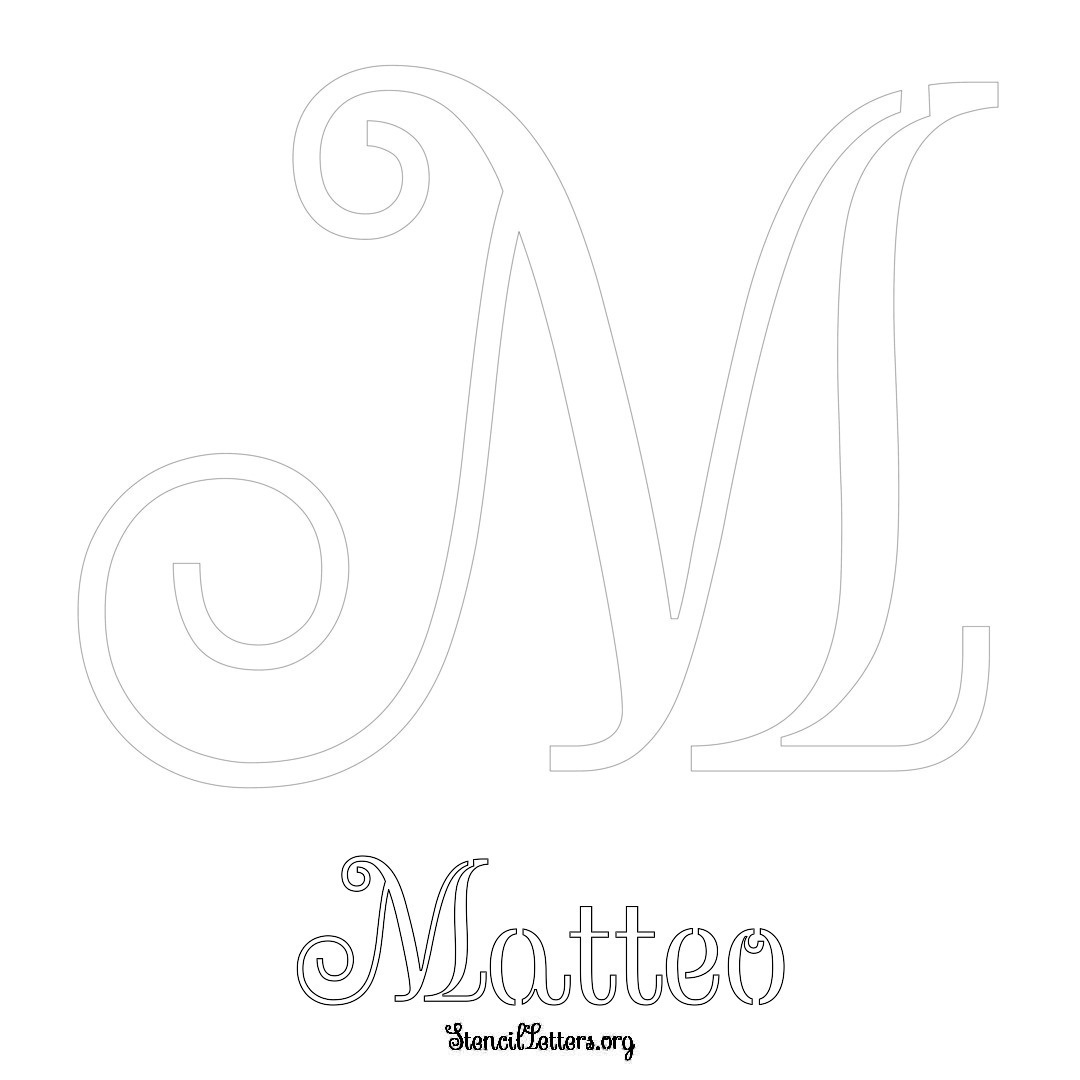 Matteo printable name initial stencil in Ornamental Cursive Lettering