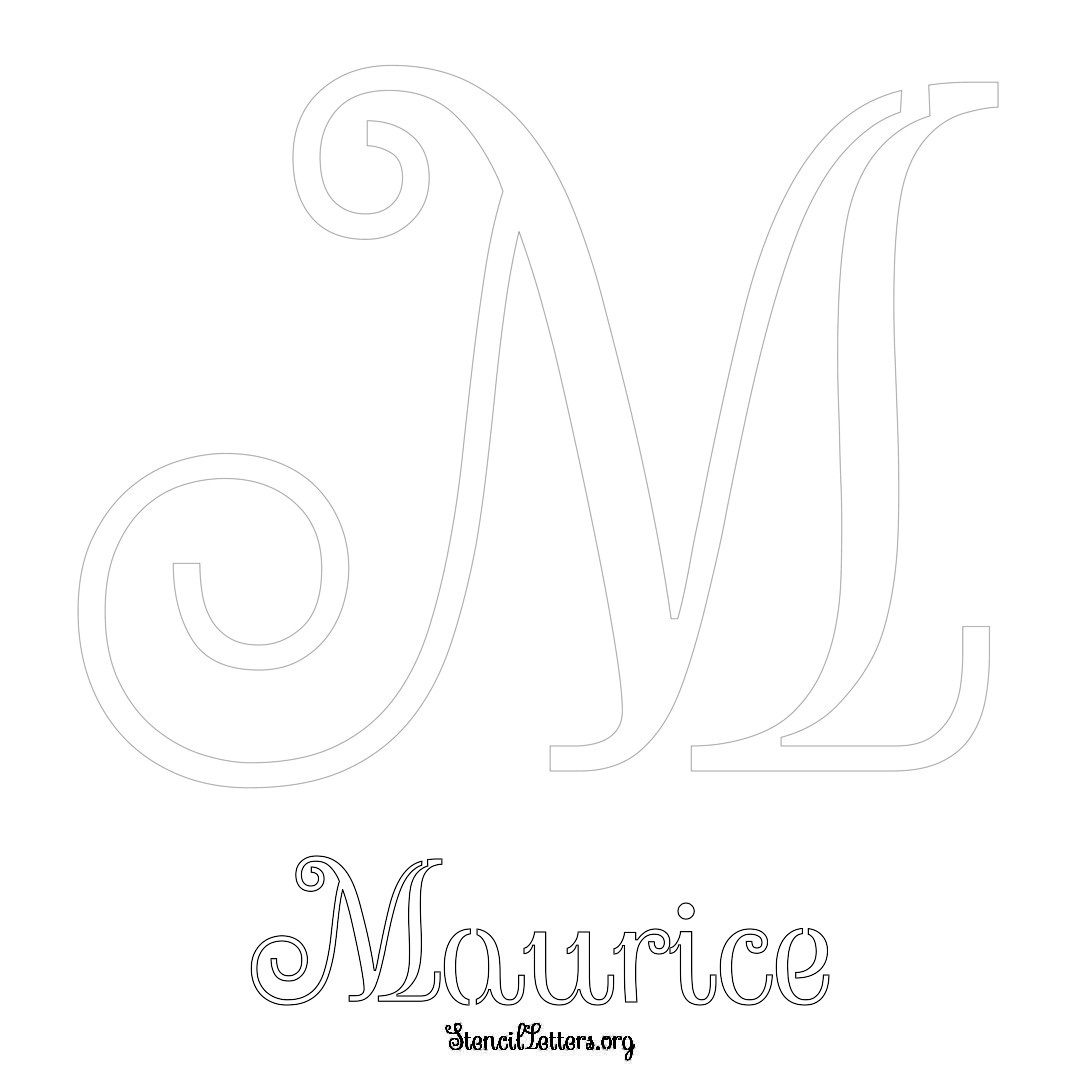 Maurice printable name initial stencil in Ornamental Cursive Lettering