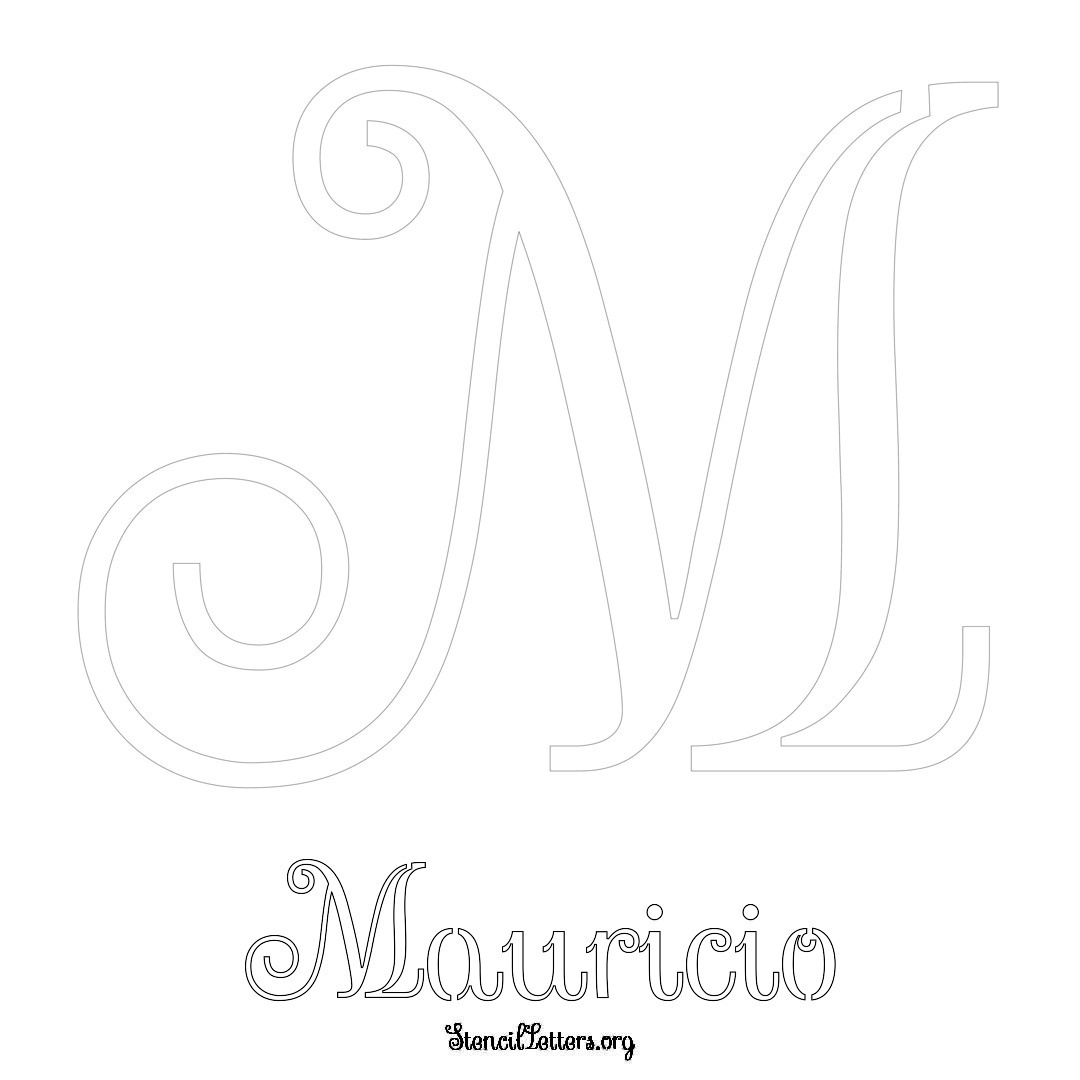 Mauricio printable name initial stencil in Ornamental Cursive Lettering