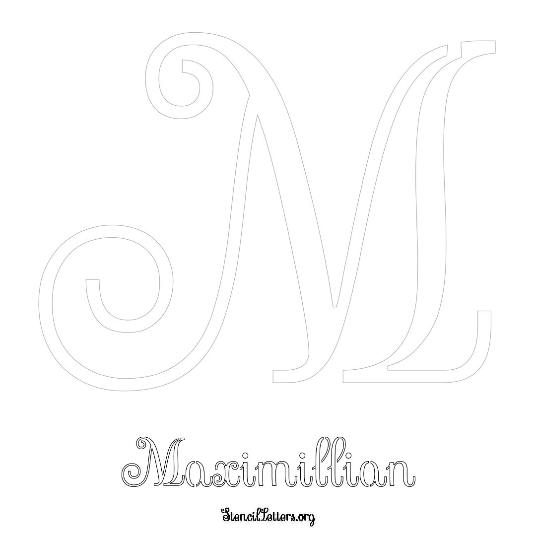 Maximillian printable name initial stencil in Ornamental Cursive Lettering