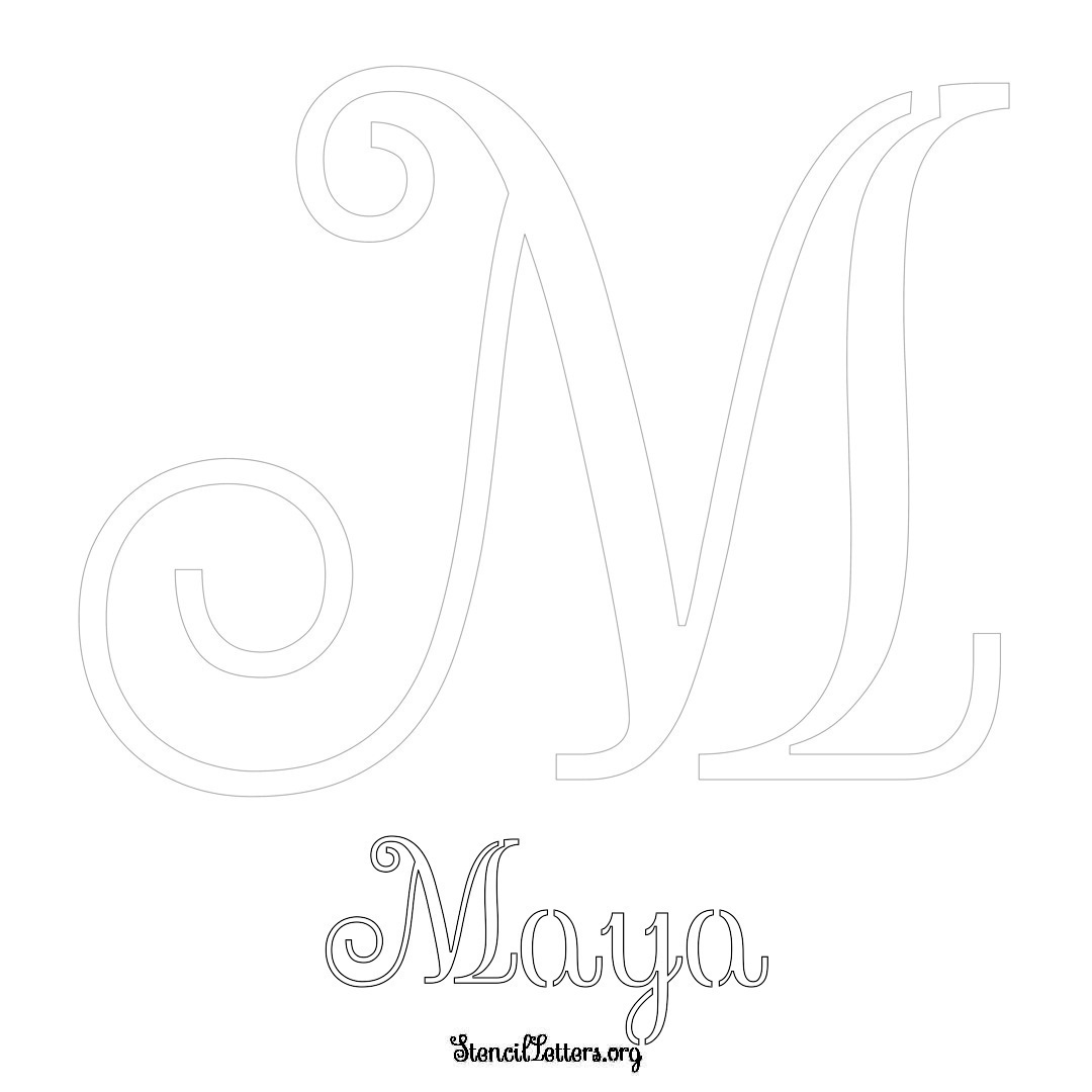 Maya printable name initial stencil in Ornamental Cursive Lettering