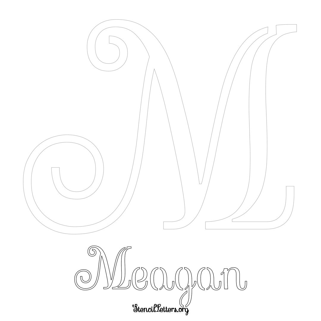 Meagan printable name initial stencil in Ornamental Cursive Lettering